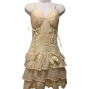 SAVAGE CULTURE sz SMALL cream layered lace and mesh dress w corset lace details